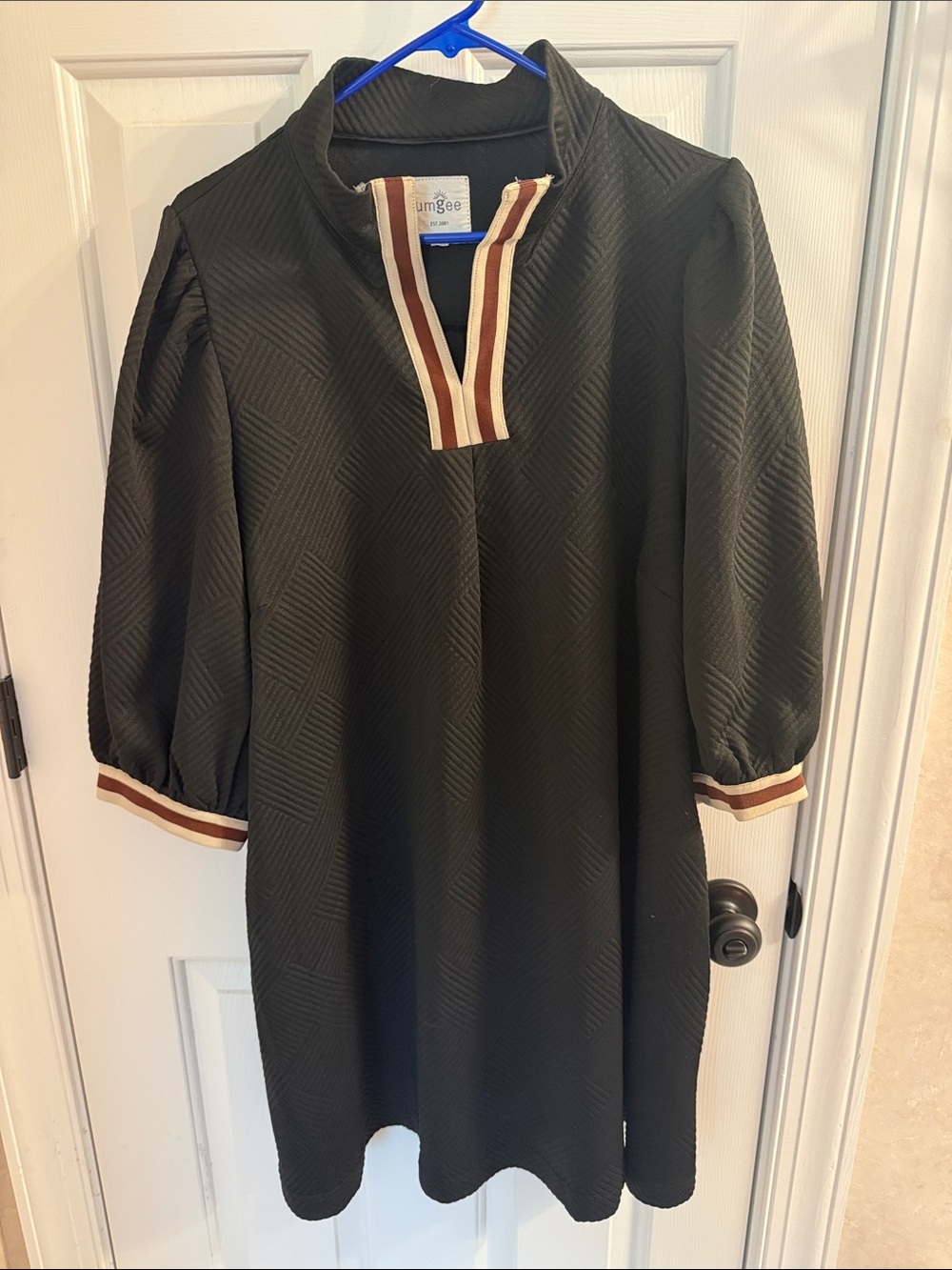 Umgee Black Dress with Brown and Cream Trim